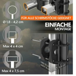 Balkono skėčio laikiklis balkonui, metaliniam turėklui, didelis, reguliuojamas, xxl