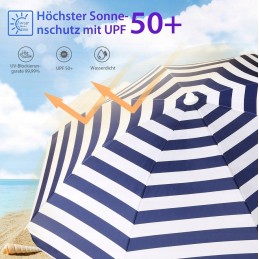 Sekey klasikinis sodo paplūdimio skėtis 200x180cm mėlynomis juostelėmis