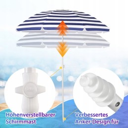 Sekey klasikinis sodo paplūdimio skėtis 200x180cm mėlynomis juostelėmis