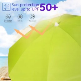 Sekey skėtis 160 cm kietas paplūdimio skėtis su įžeminimo lizdu ir apsauginiu gaubtu balkonui, sodui ir terasai reguliuojamas pa