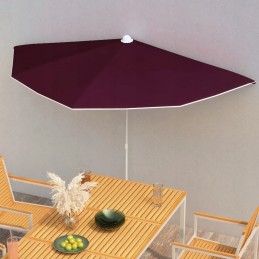 Vidaxl pusapvalis sodo skėtis ant stulpo 180x90 cm bordo spalvos