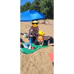 Sulankstomas pakreipiamas skėtis su užvalkalu – mėlynas su sidabriniu dugnu