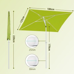 Sekey 180 x 125 cm rand, rõdu, aed, terrassi vihmavari, UPF50+ päikesekaitse, kallutatav, reguleeritava kõrgusega, ristkülikukuj