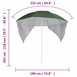 Beach umbrella with side walls, green, 215 cm