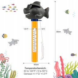 Juokingas plaukiojantis baseino termometras su rykliu su akiniais