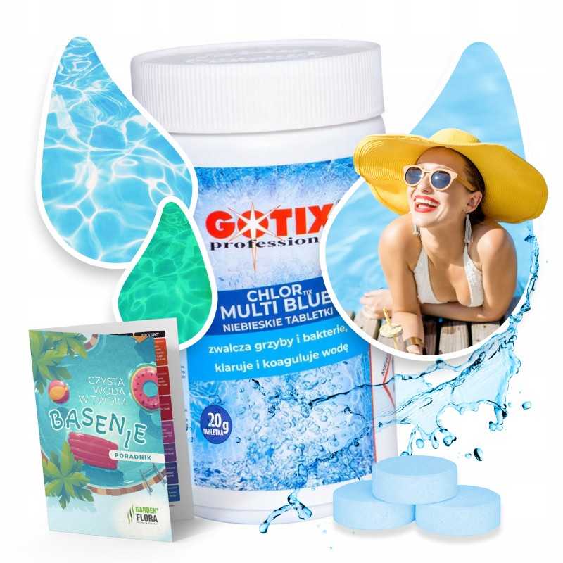 Chloras baseinams, mėlynos daugiafunkcinės tabletės, baseino chemikalai, 1kg