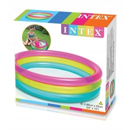 Pripučiamas vaivorykštinis baseinas su 3 žiedais 86x25cm intex