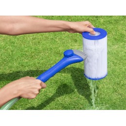 Filter cleaning brush with water attachment