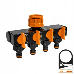 Vandens žarnos skirstytuvas su keturiais čiaupų vožtuvais