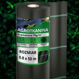 Nuo piktžolių agrotekstilė agrotekstilė 70g juoda 0,8x50m UV 3% + kaiščiai