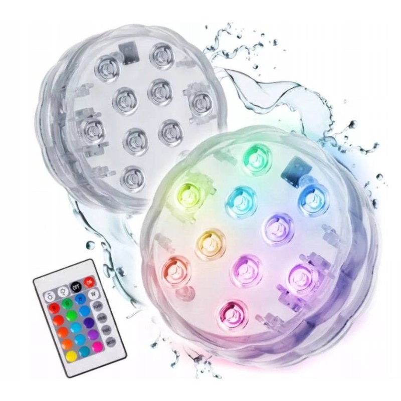 2x vandeniui atsparus 10 LED RGB baseino šviesos akvariumo povandeninės šviesos nuotolinio valdymo pultas