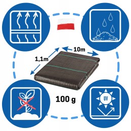 Žemės ūkio audinys, juodas piktžolių kilimėlis, storas, tvirtas, po akmeniu, 100g, UV, 1,1x10 m
