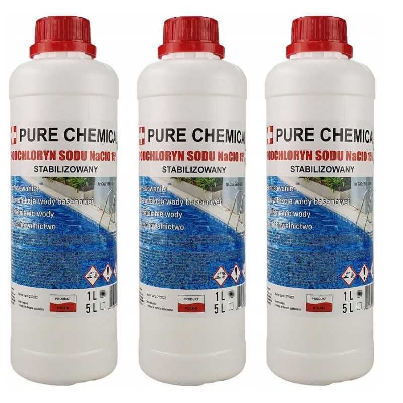 Natrio hipochloritas 15 skystas chloras baseinams 3l 3x1l
