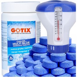 Chloras baseinui mėlyno vandens tabletės 0 5 kg dozatorius su SPA termometru