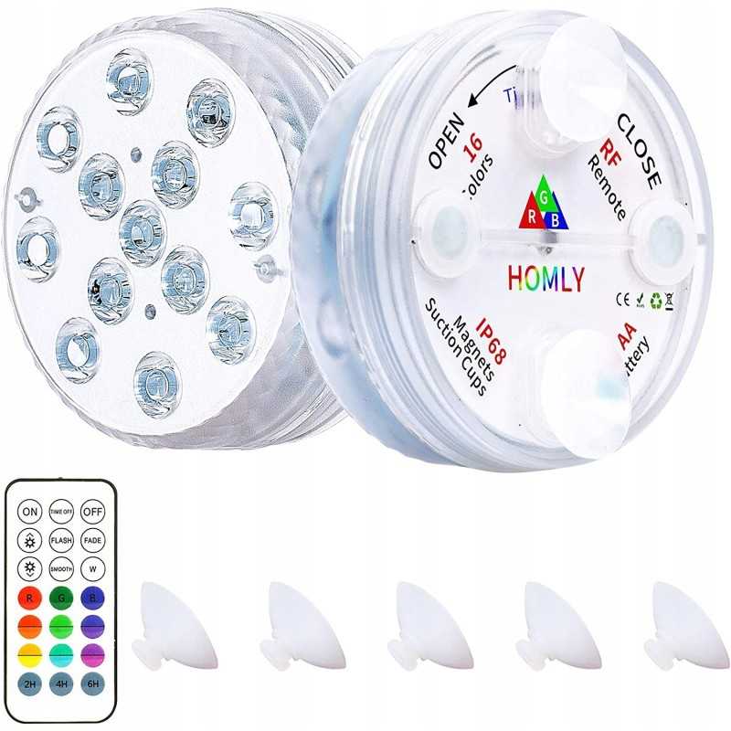 2x povandeniniai LED baseino šviestuvai, nuotolinio valdymo pultas