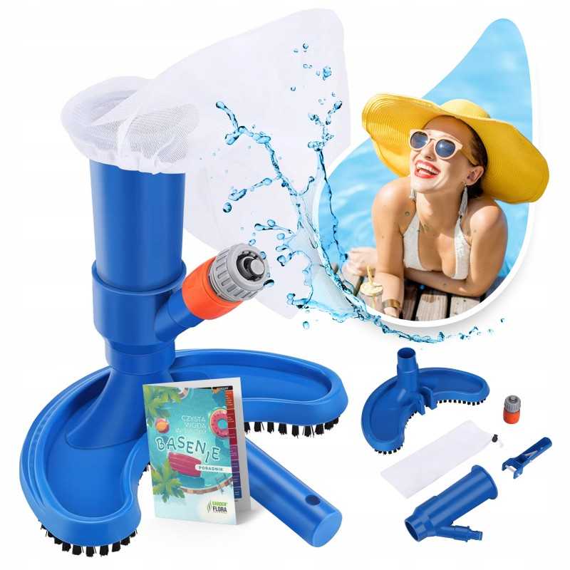 Baseino dulkių siurblys su šepečiu ir baseino valymo tinkleliu