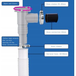 Baseinų uždarymo čiaupas su 32 mm žarnos jungtimi, 2x vožtuvų komplektas