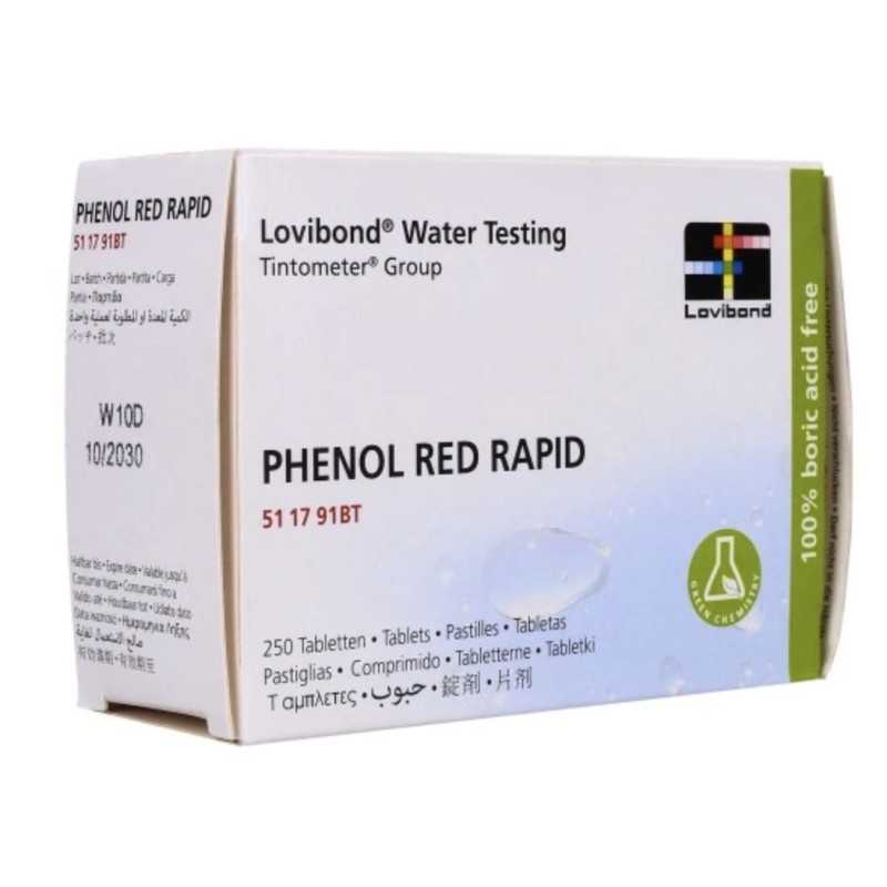 Fenolio raudonos greitojo testerio tabletės, skirtos baseino vandens pH tyrimui, naujos