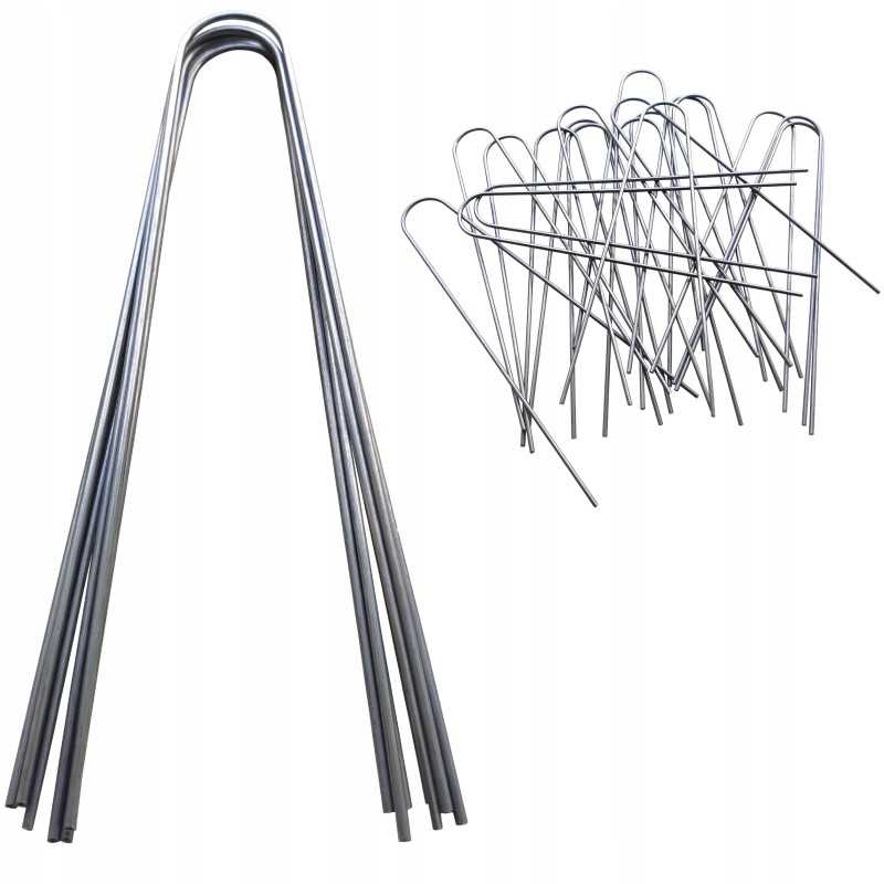 Metaliniai smeigtukai įvairių tipų agrotekstilei, agrotekstilei ir geotekstilei tvirtinti prie žemės, taip pat smeigtukai kurmių