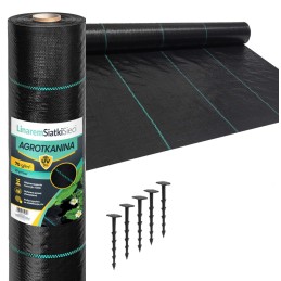Nuo piktžolių mulčiavimo agrotekstilė 70g/m2 rulone 0,8x50m + inkarai