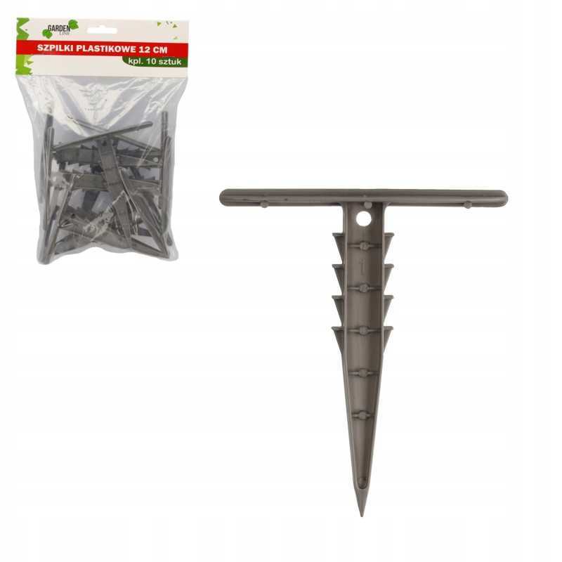 10 plastikinių kaiščių rinkinys, 12 cm, kietai agrotekstilei