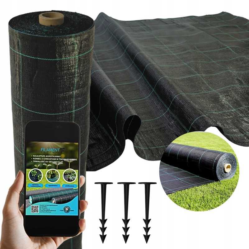 Juoda agrotekstilė 15 mb x 1,05 mb stiprus, lenkiškas, 100 g piktžolių UV smeigtukai