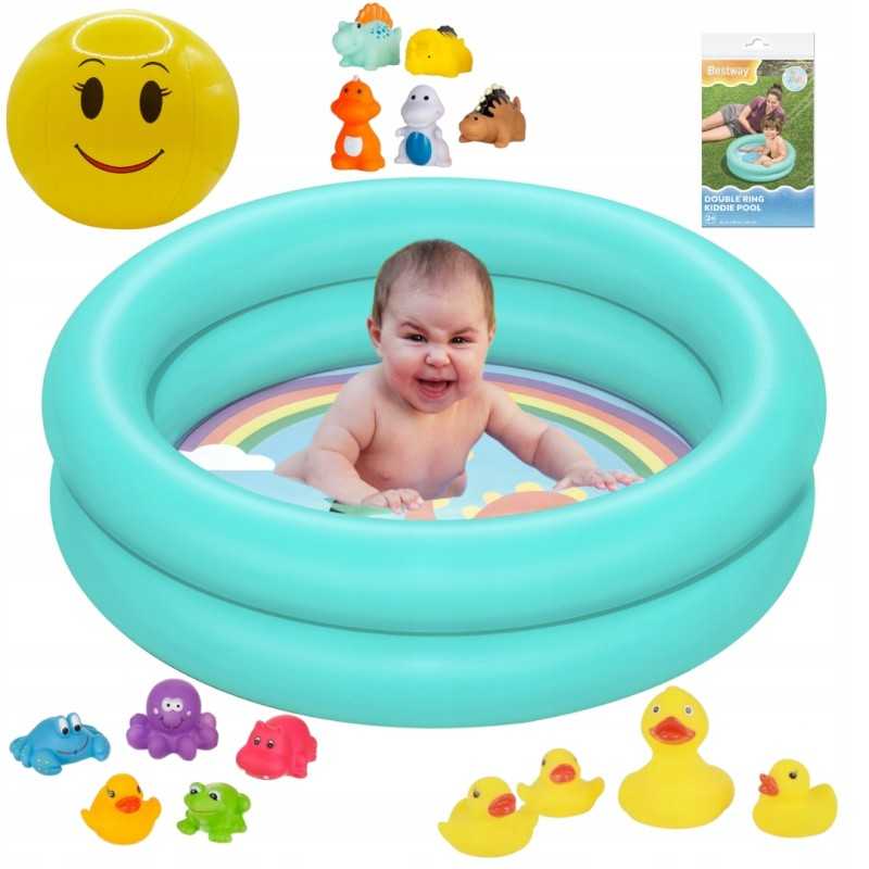 Pripučiamas baseinas, mėlynas, 61 cm, mažyliui, bestway, kamuolys ir žaislų rinkinys