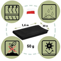 Juoda sodo agrotekstilė daržovėms, vaisiams ir augalams, 50g UV, 1,6x30 m
