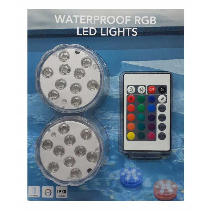 Akvariumo apšvietimo baseino šviestuvai 2 vnt vandeniui atsparus IPX8 LED RGB nuotolinio valdymo pultas