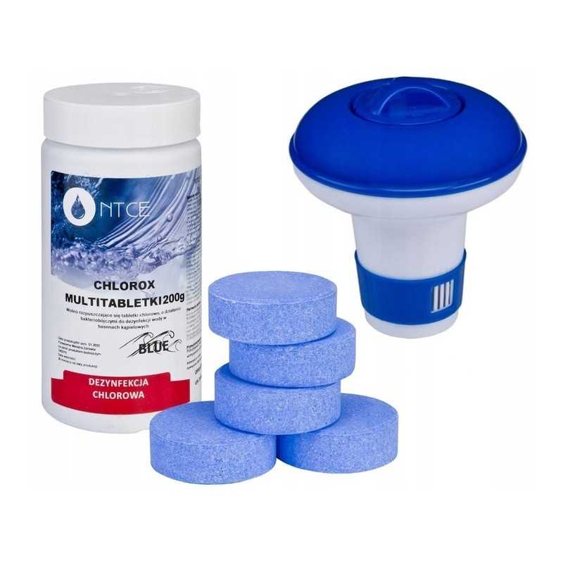 2in1 baseino chloro rinkinys, daugiafunkcinės mėlynos tabletės, 200g, didelis dozatorius