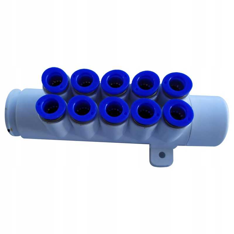 Skirstytuvas oro purkštukams su greitosiomis jungtimis, 8 mm žarna 10 purkštukų