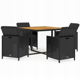 Rattan sodo baldų komplektas, juodas, 4 kėdės, 109x107cm