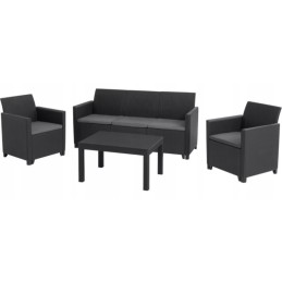 Sodo baldų komplektas Keter 3 sėdimos vietos, grafitinė sofa + pagalvės