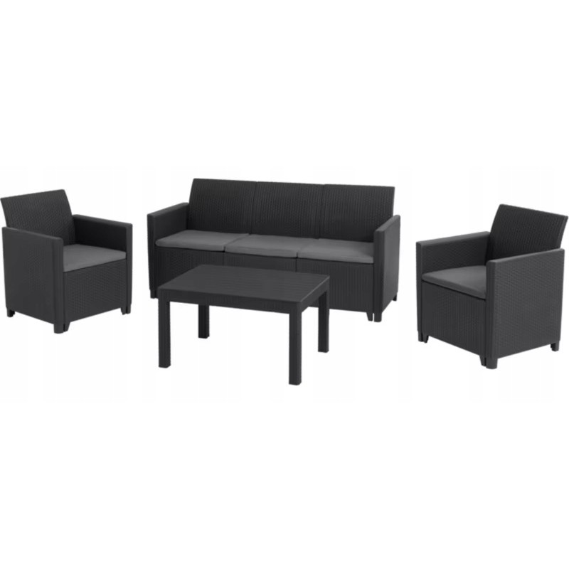 Sodo baldų komplektas Keter 3 sėdimos vietos, grafitinė sofa + pagalvės