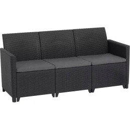 Sodo baldų komplektas Keter 3 sėdimos vietos, grafitinė sofa + pagalvės