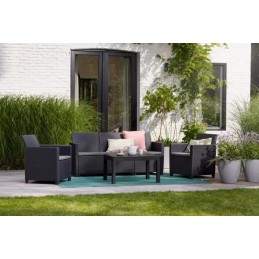 Sodo baldų komplektas Keter 3 sėdimos vietos, grafitinė sofa + pagalvės