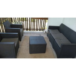 Sodo baldų komplektas Keter 3 sėdimos vietos, grafitinė sofa + pagalvės