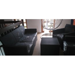 Sodo baldų komplektas Keter 3 sėdimos vietos, grafitinė sofa + pagalvės