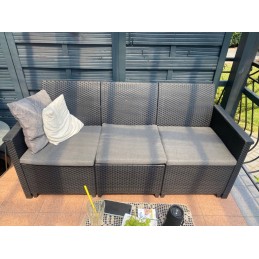 Sodo baldų komplektas Keter 3 sėdimos vietos, grafitinė sofa + pagalvės