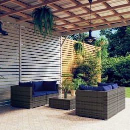Sodo poilsio komplektas 4 žmonėms, pilka/tamsiai mėlyna, PE rotangas,