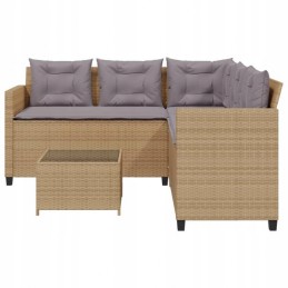 Sodo kampinė sofa su pagalvėlėmis ir stalu, PE rotango, smėlio spalvos