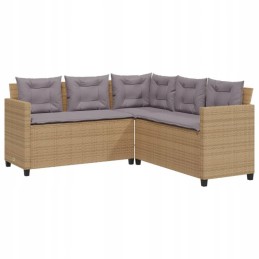 Sodo kampinė sofa su pagalvėlėmis ir stalu, PE rotango, smėlio spalvos