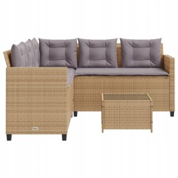 Sodo kampinė sofa su pagalvėlėmis ir stalu, PE rotango, smėlio spalvos