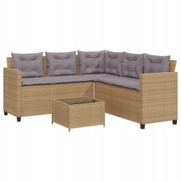Sodo kampinė sofa su pagalvėlėmis ir stalu, PE rotango, smėlio spalvos