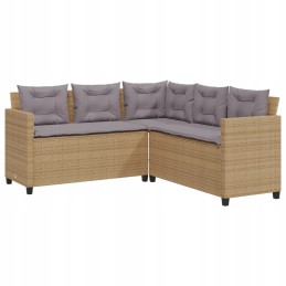 Sodo kampinė sofa su pagalvėlėmis ir stalu, PE rotango, smėlio spalvos