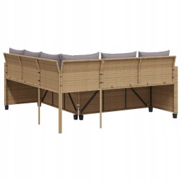 Sodo kampinė sofa su pagalvėlėmis ir stalu, PE rotango, smėlio spalvos