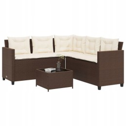 Sodo kampinė sofa su pagalvėlėmis ir stalu, PE rotango, ruda
