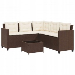 Sodo kampinė sofa su pagalvėlėmis ir stalu, PE rotango, ruda