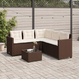 Sodo kampinė sofa su pagalvėlėmis ir stalu, PE rotango, ruda