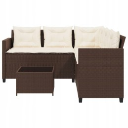 Sodo kampinė sofa su pagalvėlėmis ir stalu, PE rotango, ruda